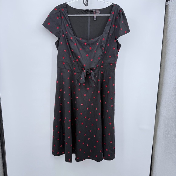 Retro Chic by Torrid Dress Ladybug Print‎ Tie Waist Black Sz 12 Rockabilly 50s - Picture 1 of 12